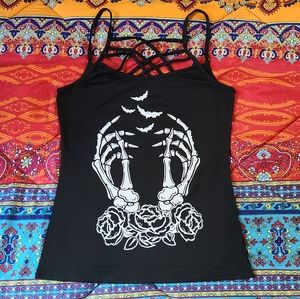 Skeleton Hand Bat Roses Tank Top